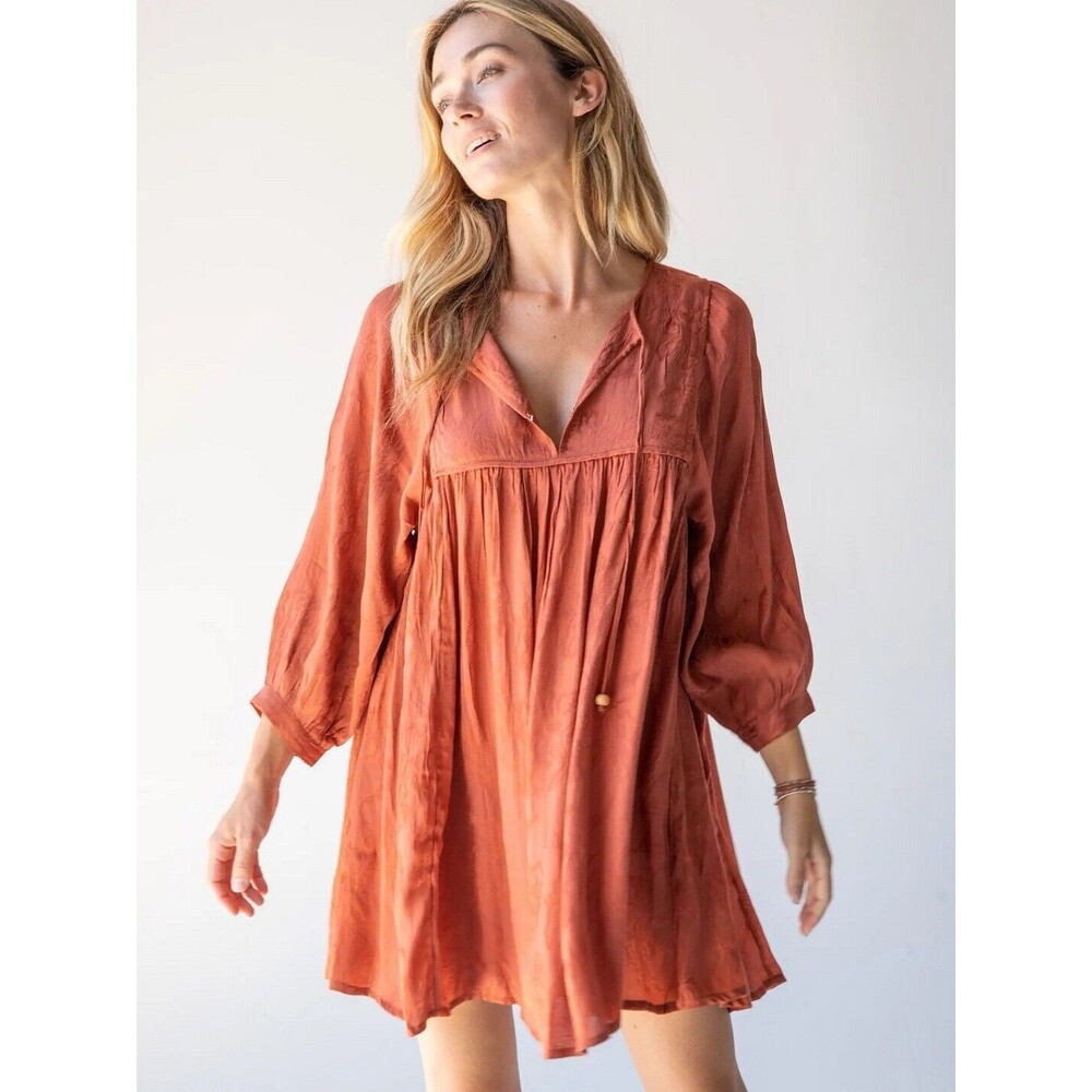 Natural Life Rose Mini Dress In Rust Boho Chic Indie Beaded Tassel Size Medium
